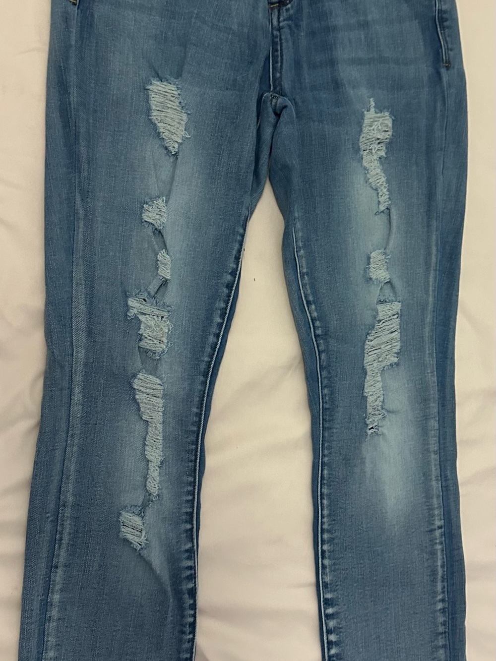bebe Light Blue Ripped Skinny Jeans